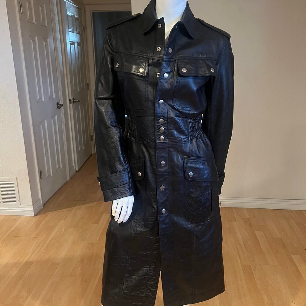90'S RALPH LAUREN SPORT LEATHER MILITARY TRENCH COAT SIZE 6